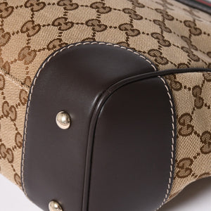 極美品 GUUCI グッチ Tote Bag トートバッグ GGキャンバス シェリーライン ブラウン ベージュ 257061 ゴールド金具 中古 4a002059