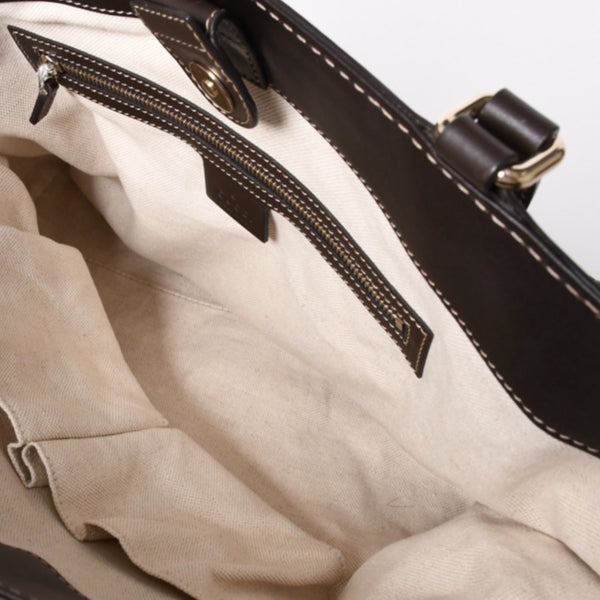 極美品 GUUCI グッチ Tote Bag トートバッグ GGキャンバス シェリーライン ブラウン ベージュ 257061 ゴールド金具 中古 4a002059