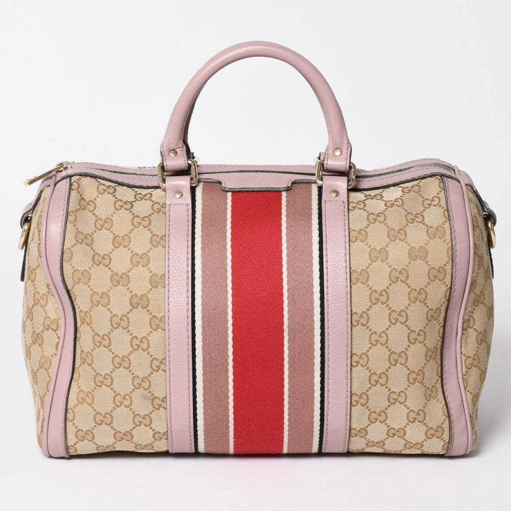 極美品 GUCCI グッチ ハンドバッグ ショルダーバッグ GGキャンバス レザー ベージュ グレーパープル 247205 中古 4a002052