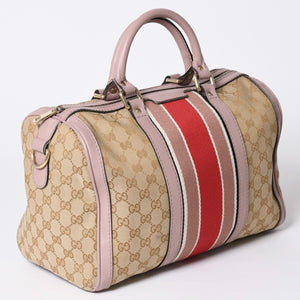 Very Good Condition GUCCI Handbag Shoulder Bag GG Canvas Leather Beige Gray Purple 247205 Used 4a002052