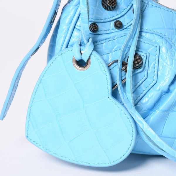 Very Good Condition BALENCIAGA Le Cargole Le Cargole Shoulder Bag Blue Silver Hardware 671309 Used 4a002107