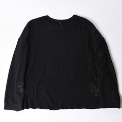 CHROME HEARTS Cross Patch Thermal Crew Neck Cut and Sew Leather Cross Patch Black Thermal Long T Cutoff Waffle Fabric Good Condition Used 4a002112