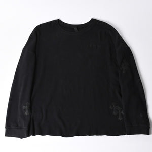 CHROME HEARTS Cross Patch Thermal Crew Neck Cut and Sew Leather Cross Patch Black Thermal Long T Cutoff Waffle Fabric Good Condition Used 4a002112