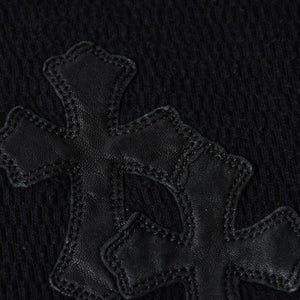 CHROME HEARTS Cross Patch Thermal Crew Neck Cut and Sew Leather Cross Patch Black Thermal Long T Cutoff Waffle Fabric Good Condition Used 4a002112