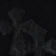 画像をギャラリービューアに読み込む, CHROME HEARTS クロムハーツ クロスパッチサーマルクルーネックカットソー レザークロスパッチ ブラック サーマル ロンT カットオフ ワッフル地 美品 中古 4a002112