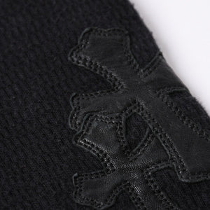 CHROME HEARTS Cross Patch Thermal Crew Neck Cut and Sew Leather Cross Patch Black Thermal Long T Cutoff Waffle Fabric Good Condition Used 4a002112
