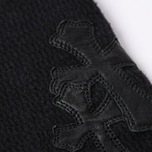 画像をギャラリービューアに読み込む, CHROME HEARTS クロムハーツ クロスパッチサーマルクルーネックカットソー レザークロスパッチ ブラック サーマル ロンT カットオフ ワッフル地 美品 中古 4a002112