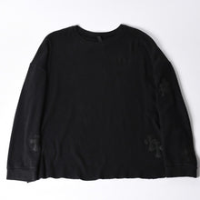 画像をギャラリービューアに読み込む, CHROME HEARTS クロムハーツ クロスパッチサーマルクルーネックカットソー レザークロスパッチ ブラック サーマル ロンT カットオフ ワッフル地 美品 中古 4a002112