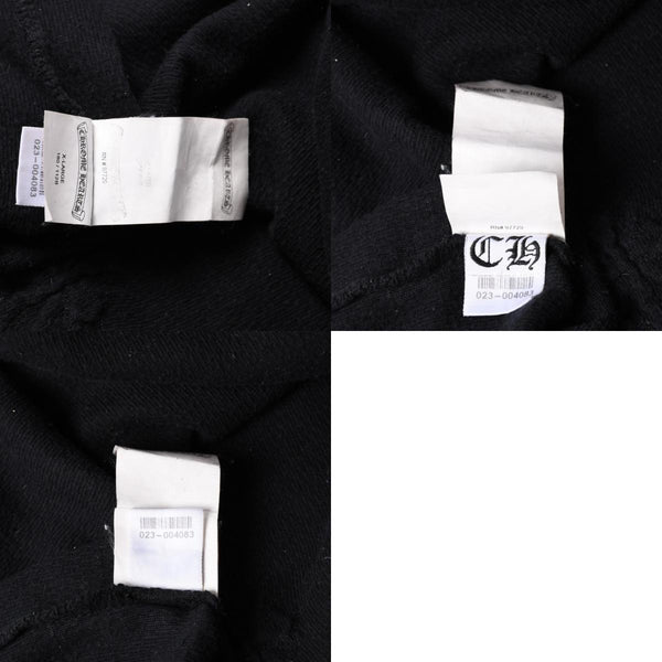 CHROME HEARTS Cross Patch Thermal Crew Neck Cut and Sew Leather Cross Patch Black Thermal Long T Cutoff Waffle Fabric Good Condition Used 4a002112