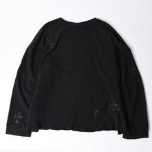 画像をギャラリービューアに読み込む, CHROME HEARTS クロムハーツ クロスパッチサーマルクルーネックカットソー レザークロスパッチ ブラック サーマル ロンT カットオフ ワッフル地 美品 中古 4a002112