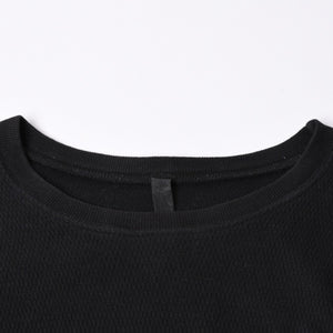 CHROME HEARTS Cross Patch Thermal Crew Neck Cut and Sew Leather Cross Patch Black Thermal Long T Cutoff Waffle Fabric Good Condition Used 4a002112