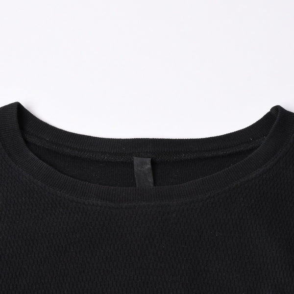 CHROME HEARTS Cross Patch Thermal Crew Neck Cut and Sew Leather Cross Patch Black Thermal Long T Cutoff Waffle Fabric Good Condition Used 4a002112