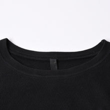 画像をギャラリービューアに読み込む, CHROME HEARTS クロムハーツ クロスパッチサーマルクルーネックカットソー レザークロスパッチ ブラック サーマル ロンT カットオフ ワッフル地 美品 中古 4a002112