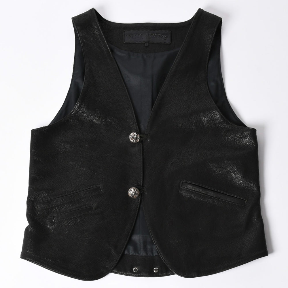 極美品 CHROME HEARTS クロムハーツ ベストレザー ダガーZIP Black ブラック シルバー金具 中古 4a001950
