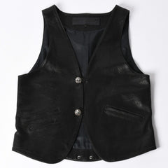 極美品 CHROME HEARTS クロムハーツ ベストレザー ダガーZIP Black ブラック シルバー金具 中古 4a001950