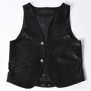 極美品 CHROME HEARTS クロムハーツ ベストレザー ダガーZIP Black ブラック シルバー金具 中古 4a001950