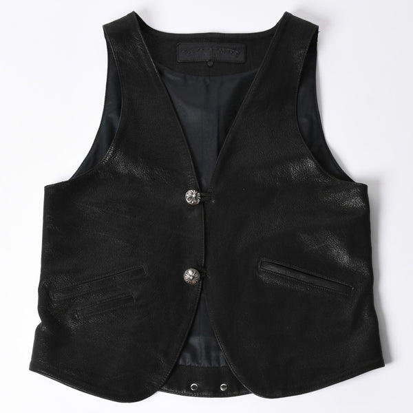 極美品 CHROME HEARTS クロムハーツ ベストレザー ダガーZIP Black ブラック シルバー金具 中古 4a001950