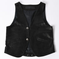 極美品 CHROME HEARTS クロムハーツ ベストレザー ダガーZIP Black ブラック シルバー金具 中古 4a001950