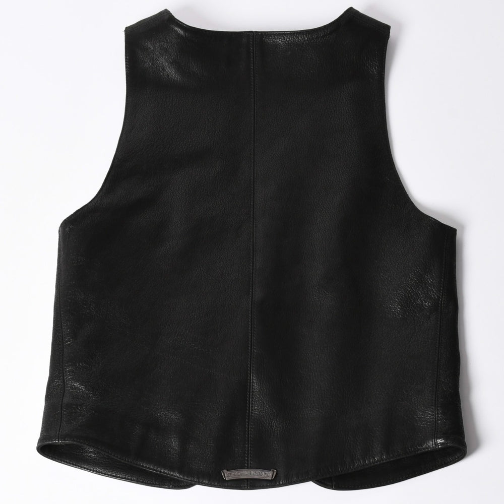 極美品 CHROME HEARTS クロムハーツ ベストレザー ダガーZIP Black ブラック シルバー金具 中古 4a001950