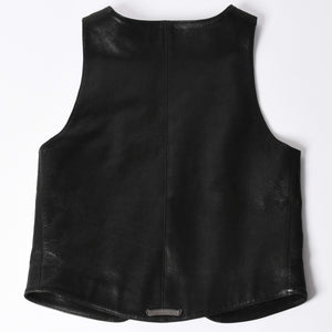 極美品 CHROME HEARTS クロムハーツ ベストレザー ダガーZIP Black ブラック シルバー金具 中古 4a001950