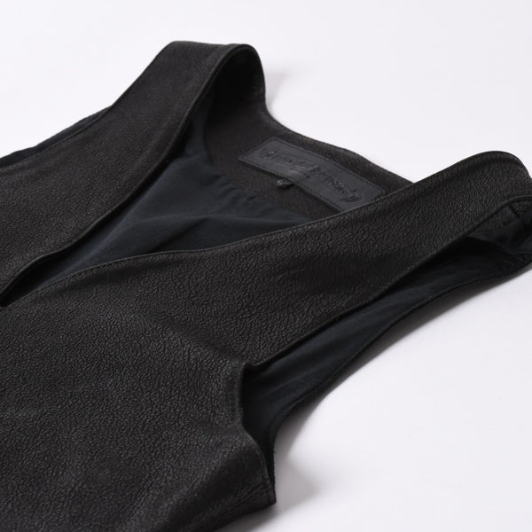 極美品 CHROME HEARTS クロムハーツ ベストレザー ダガーZIP Black ブラック シルバー金具 中古 4a001950