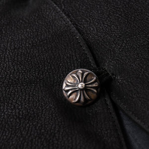 極美品 CHROME HEARTS クロムハーツ ベストレザー ダガーZIP Black ブラック シルバー金具 中古 4a001950