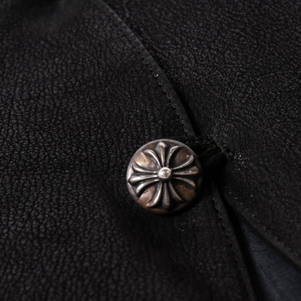 極美品 CHROME HEARTS クロムハーツ ベストレザー ダガーZIP Black ブラック シルバー金具 中古 4a001950