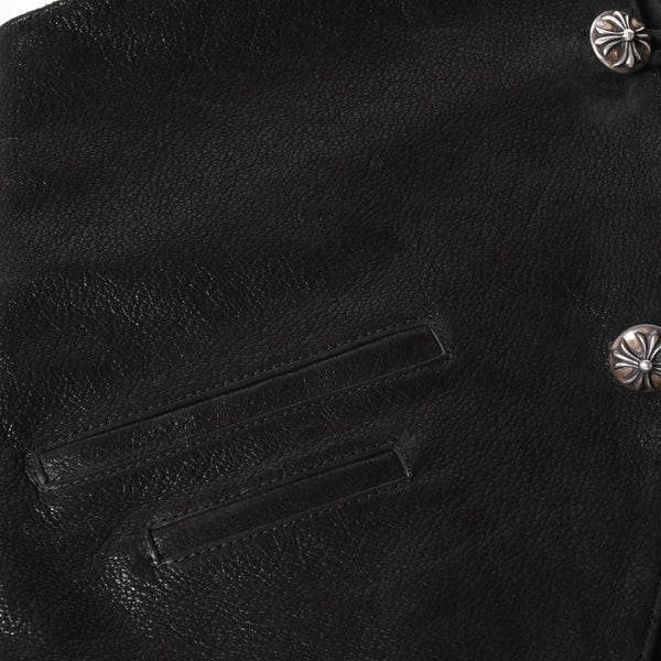 極美品 CHROME HEARTS クロムハーツ ベストレザー ダガーZIP Black ブラック シルバー金具 中古 4a001950