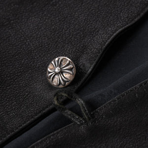 極美品 CHROME HEARTS クロムハーツ ベストレザー ダガーZIP Black ブラック シルバー金具 中古 4a001950