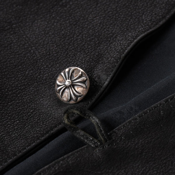 極美品 CHROME HEARTS クロムハーツ ベストレザー ダガーZIP Black ブラック シルバー金具 中古 4a001950