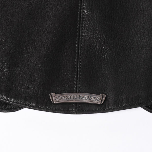 極美品 CHROME HEARTS クロムハーツ ベストレザー ダガーZIP Black ブラック シルバー金具 中古 4a001950