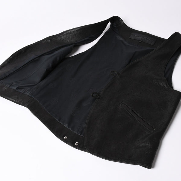 極美品 CHROME HEARTS クロムハーツ ベストレザー ダガーZIP Black ブラック シルバー金具 中古 4a001950
