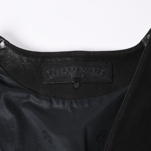 極美品 CHROME HEARTS クロムハーツ ベストレザー ダガーZIP Black ブラック シルバー金具 中古 4a001950