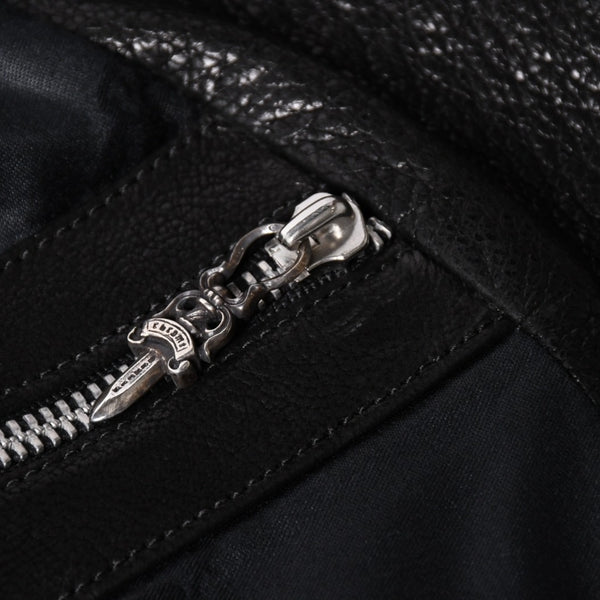 極美品 CHROME HEARTS クロムハーツ ベストレザー ダガーZIP Black ブラック シルバー金具 中古 4a001950