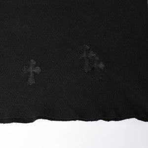 CHROME HEARTS Cross Patch Thermal Crew Neck Cut and Sew Leather Cross Patch Black Thermal Long T Cutoff Waffle Fabric Good Condition Used 4a002112