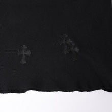 画像をギャラリービューアに読み込む, CHROME HEARTS クロムハーツ クロスパッチサーマルクルーネックカットソー レザークロスパッチ ブラック サーマル ロンT カットオフ ワッフル地 美品 中古 4a002112