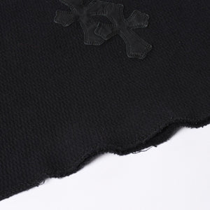 CHROME HEARTS Cross Patch Thermal Crew Neck Cut and Sew Leather Cross Patch Black Thermal Long T Cutoff Waffle Fabric Good Condition Used 4a002112
