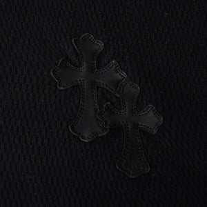 CHROME HEARTS Cross Patch Thermal Crew Neck Cut and Sew Leather Cross Patch Black Thermal Long T Cutoff Waffle Fabric Good Condition Used 4a002112