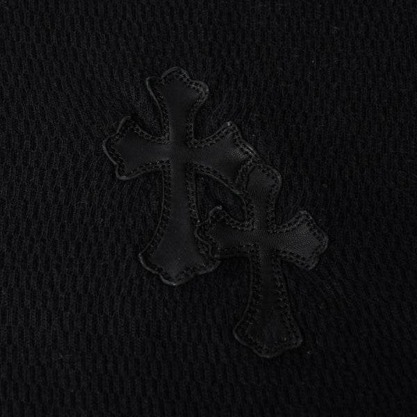 CHROME HEARTS Cross Patch Thermal Crew Neck Cut and Sew Leather Cross Patch Black Thermal Long T Cutoff Waffle Fabric Good Condition Used 4a002112