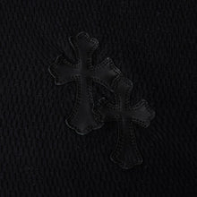 画像をギャラリービューアに読み込む, CHROME HEARTS クロムハーツ クロスパッチサーマルクルーネックカットソー レザークロスパッチ ブラック サーマル ロンT カットオフ ワッフル地 美品 中古 4a002112