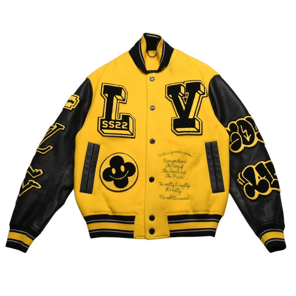 Very Good Condition LOUIS VUITTON 22SS Leather Embroidery Varsity Jacket Blouson Size 46 VCCM02 Used 4a002118