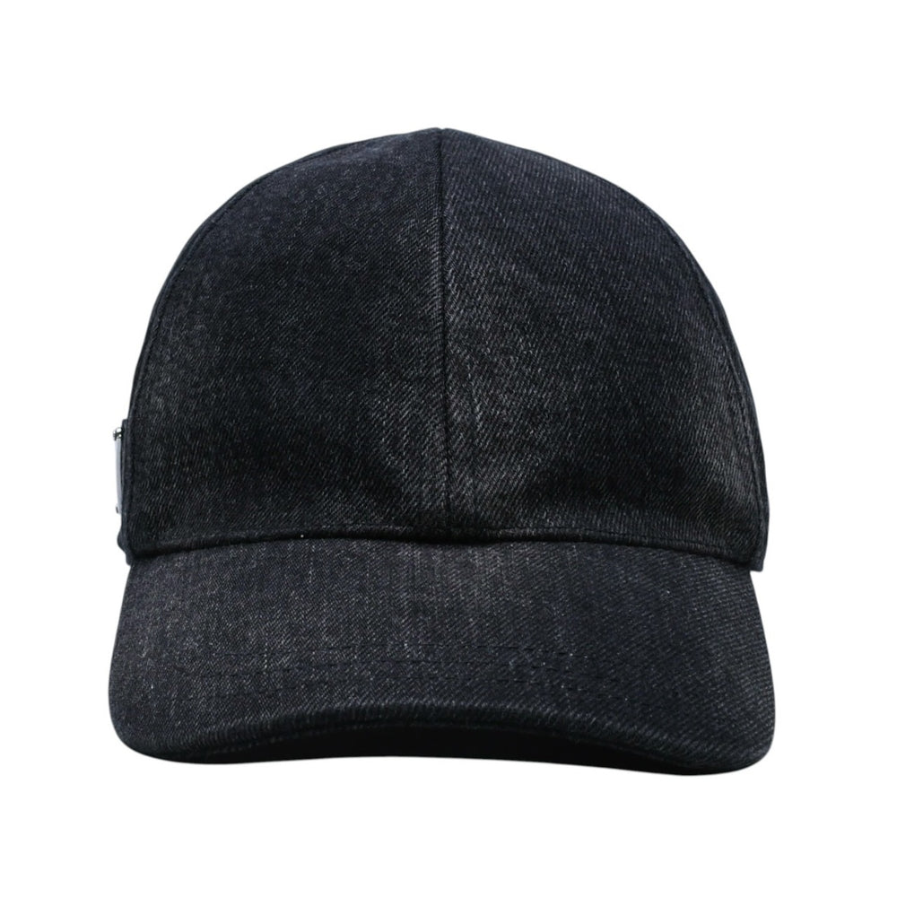 極美品 PRADA プラダ トライアングルロゴ ベースボールキャップ 2HC274 12K8 ブラック デニムコットン 中古 4a001968