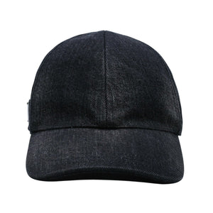 極美品 PRADA プラダ トライアングルロゴ ベースボールキャップ 2HC274 12K8 ブラック デニムコットン 中古 4a001968