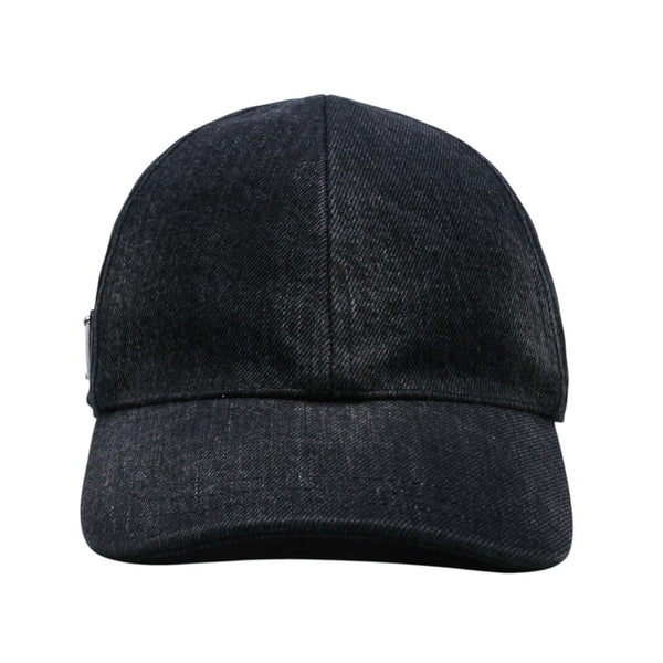 極美品 PRADA プラダ トライアングルロゴ ベースボールキャップ 2HC274 12K8 ブラック デニムコットン 中古 4a001968