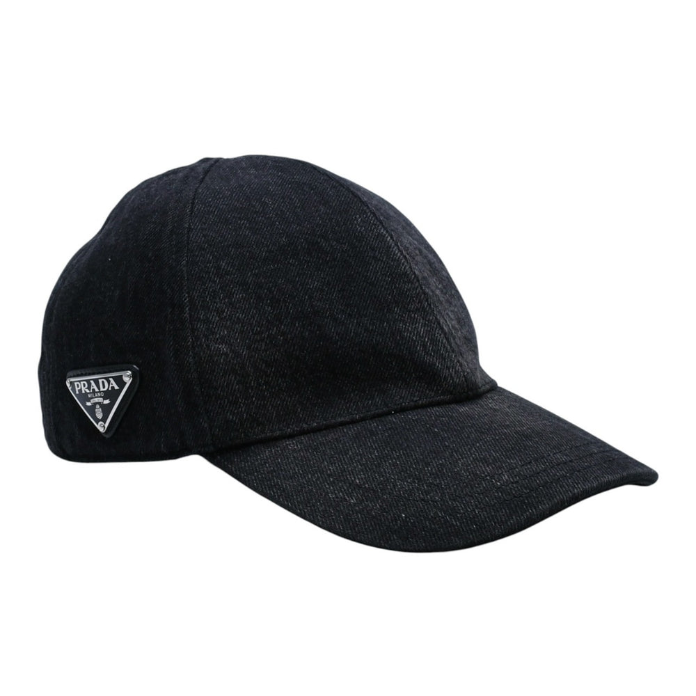 極美品 PRADA プラダ トライアングルロゴ ベースボールキャップ 2HC274 12K8 ブラック デニムコットン 中古 4a001968