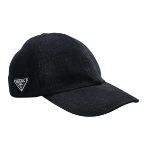 極美品 PRADA プラダ トライアングルロゴ ベースボールキャップ 2HC274 12K8 ブラック デニムコットン 中古 4a001968