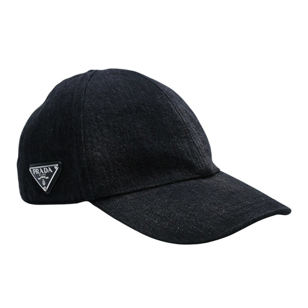 極美品 PRADA プラダ トライアングルロゴ ベースボールキャップ 2HC274 12K8 ブラック デニムコットン 中古 4a001968