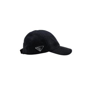 極美品 PRADA プラダ トライアングルロゴ ベースボールキャップ 2HC274 12K8 ブラック デニムコットン 中古 4a001968