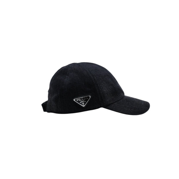 極美品 PRADA プラダ トライアングルロゴ ベースボールキャップ 2HC274 12K8 ブラック デニムコットン 中古 4a001968