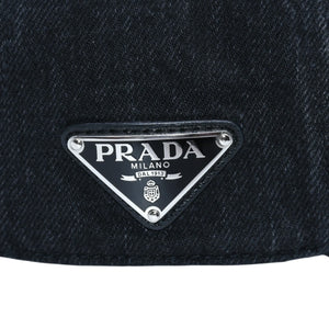 極美品 PRADA プラダ トライアングルロゴ ベースボールキャップ 2HC274 12K8 ブラック デニムコットン 中古 4a001968